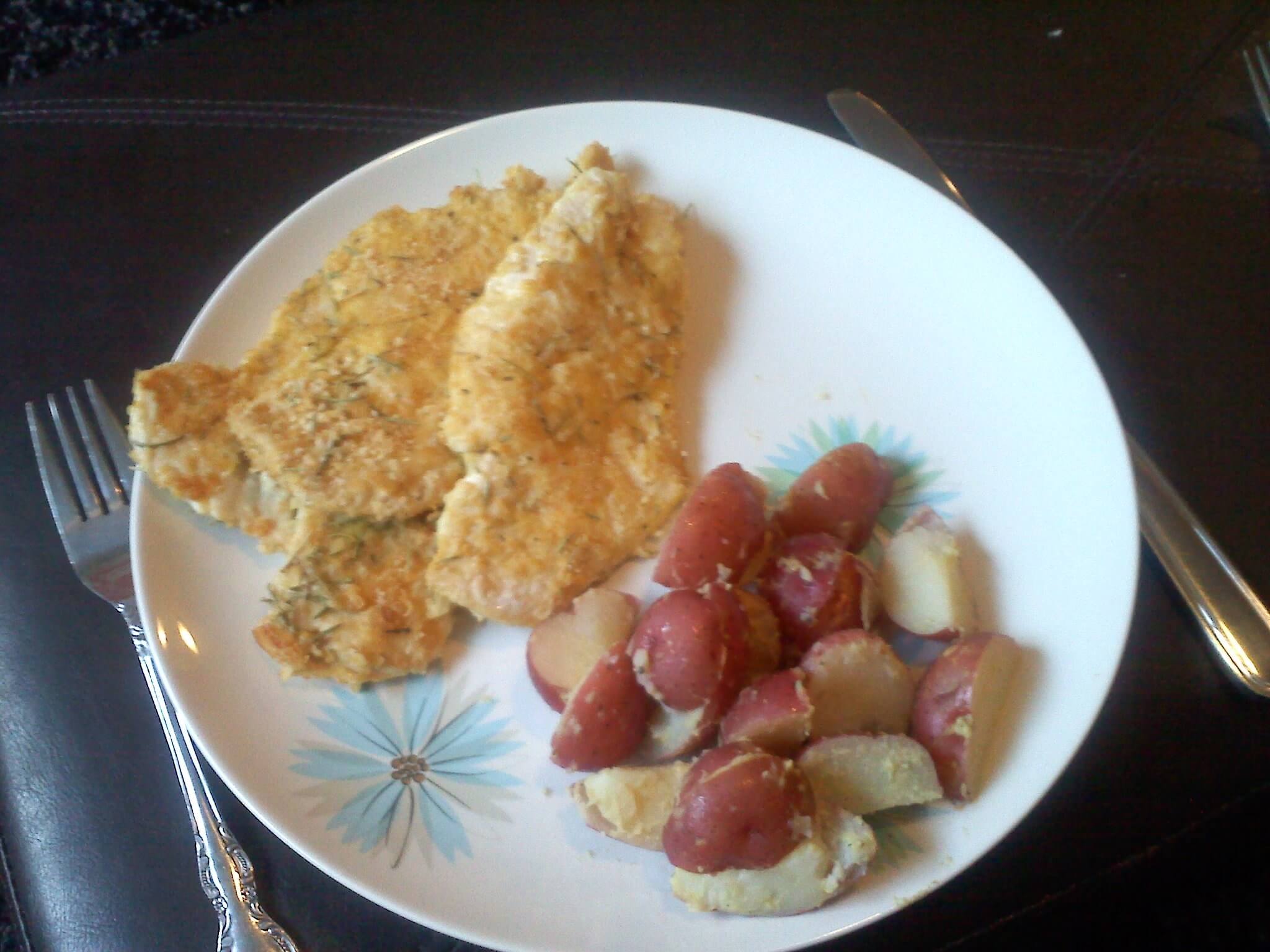 Parmesan chicken and mustard potato salad