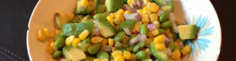 Edamame, corn and avocado salad