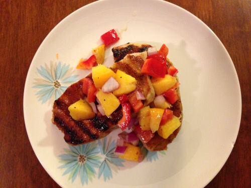 BBQ Pork Chops with Peach Salsa